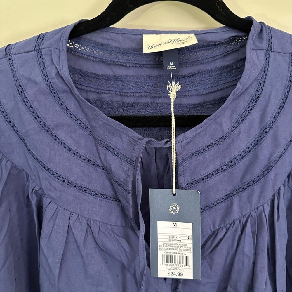 Universal Thread Blue Peasant Top Prairie Blouse Cottagecore Shirt Size M - Picture 3 of 10
